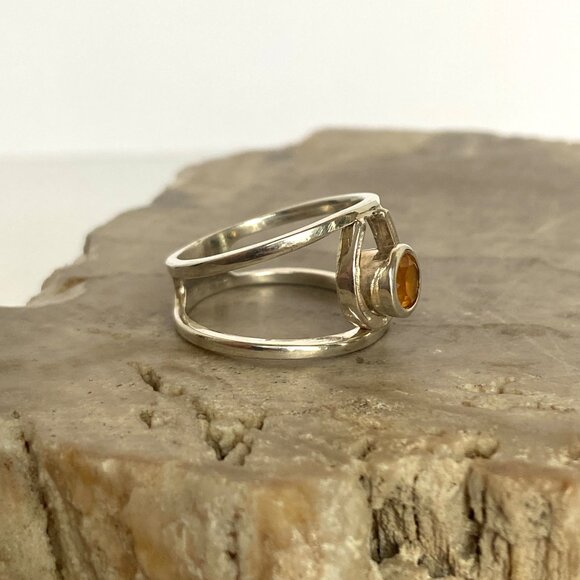 Sterling Silver 925 Round Faceted Citrine Gemstone Horseshoe Ring Sz 6.5 - Picture 4 of 16